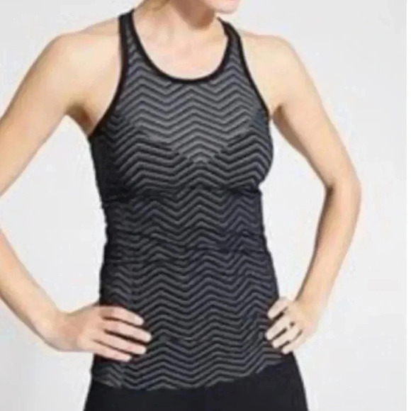 Athleta Women's Black Small Finish Fast Chevron Tank Top Racer Back 777517 Sm S - Picture 1 of 8